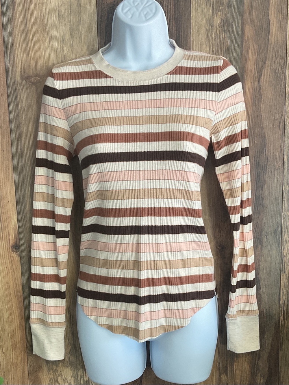 aerie Striped Ribbed Long-Sleeve Top S C288